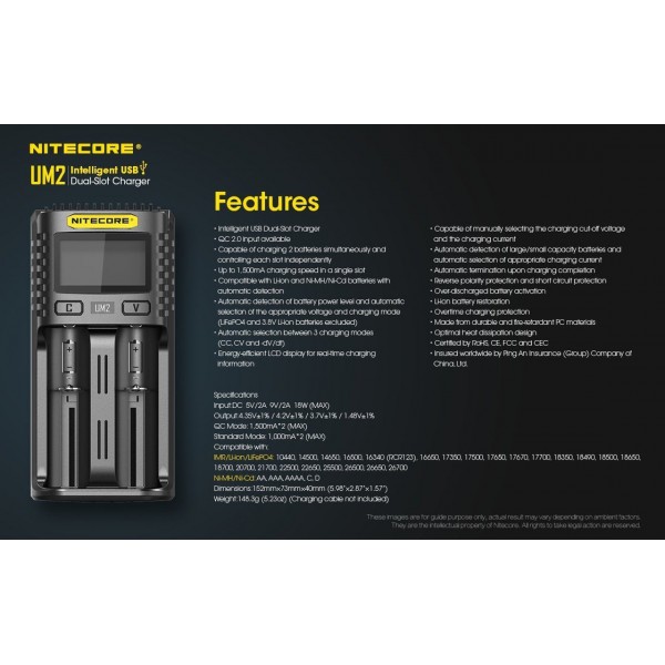 Nitecore UM2 Intelligent USB Dual-Slot Charger