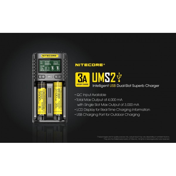 Nitecore UMS2 Intelligent USB Dual-Slot Superb Cha...