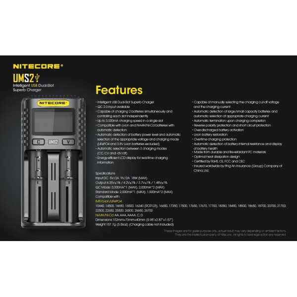 Nitecore UMS2 Intelligent USB Dual-Slot Superb Charger